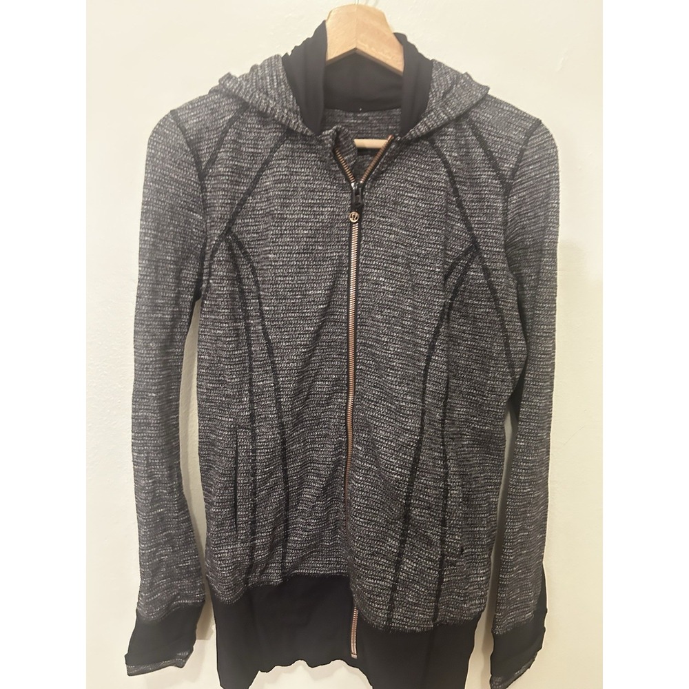 Lululemon Daily Practice‎ Jacket Women's Size 6 Black Heathered Full Zip Hooded
